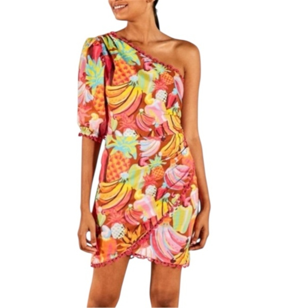 FARM Rio Fruit Salad One Shoulder Tropical Mini Dress Small